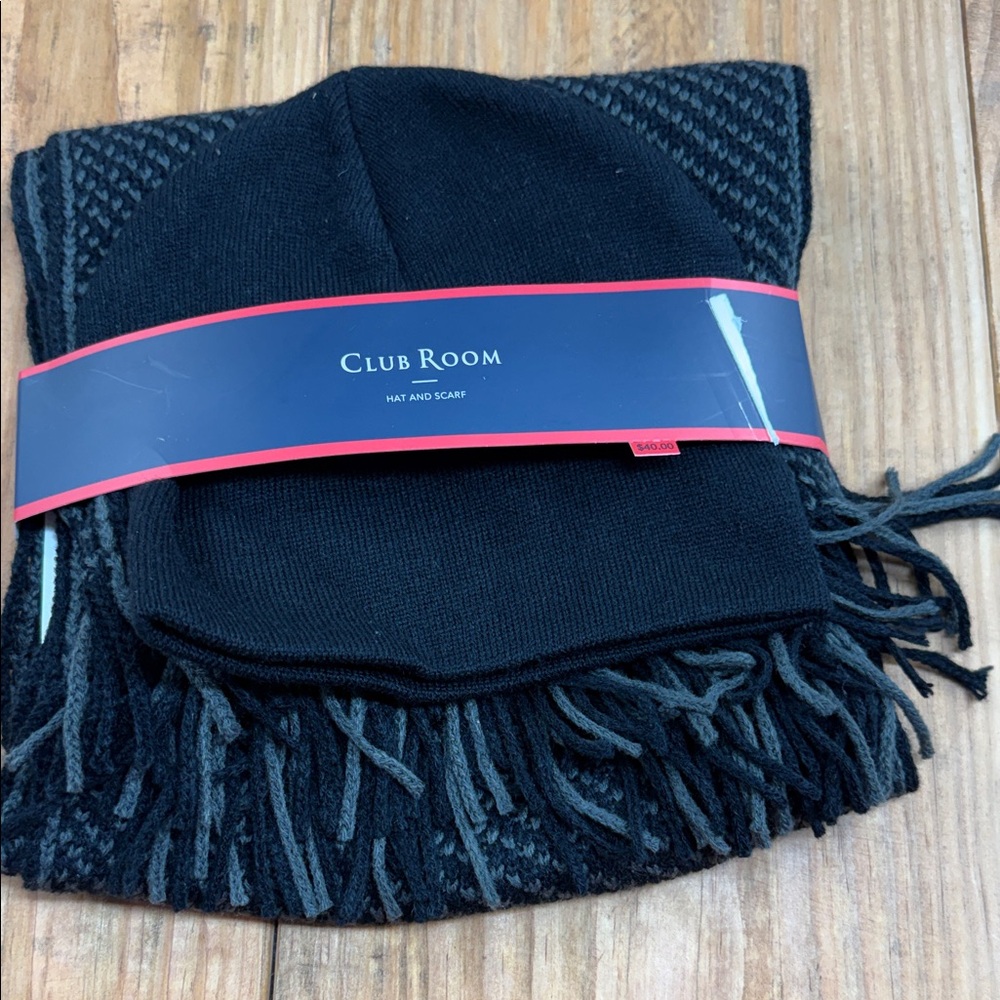 Club Room Dark Knit Hat and Scarf Set